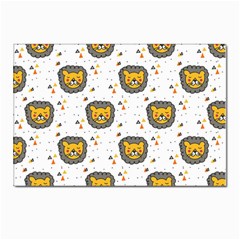 Lion Heads Pattern Design Doodle Postcards 5  X 7  (pkg Of 10) by pakminggu