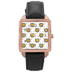 Lion Heads Pattern Design Doodle Rose Gold Leather Watch  by pakminggu