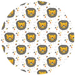 Lion Heads Pattern Design Doodle Wooden Puzzle Round