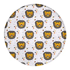 Lion Heads Pattern Design Doodle Round Glass Fridge Magnet (4 Pack) by pakminggu