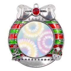 Tie Dye Pattern Colorful Design Metal X mas Ribbon With Red Crystal Round Ornament