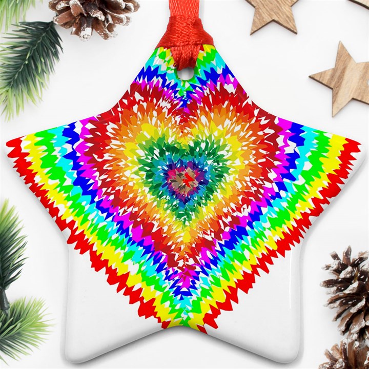 Tie Dye Heart Colorful Prismatic Ornament (Star)