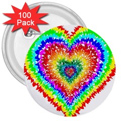 Tie Dye Heart Colorful Prismatic 3  Buttons (100 Pack)  by pakminggu