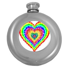 Tie Dye Heart Colorful Prismatic Round Hip Flask (5 Oz) by pakminggu