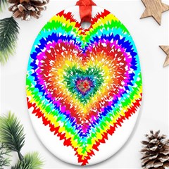 Tie Dye Heart Colorful Prismatic Oval Ornament (two Sides) by pakminggu