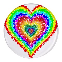 Tie Dye Heart Colorful Prismatic Round Glass Fridge Magnet (4 Pack)