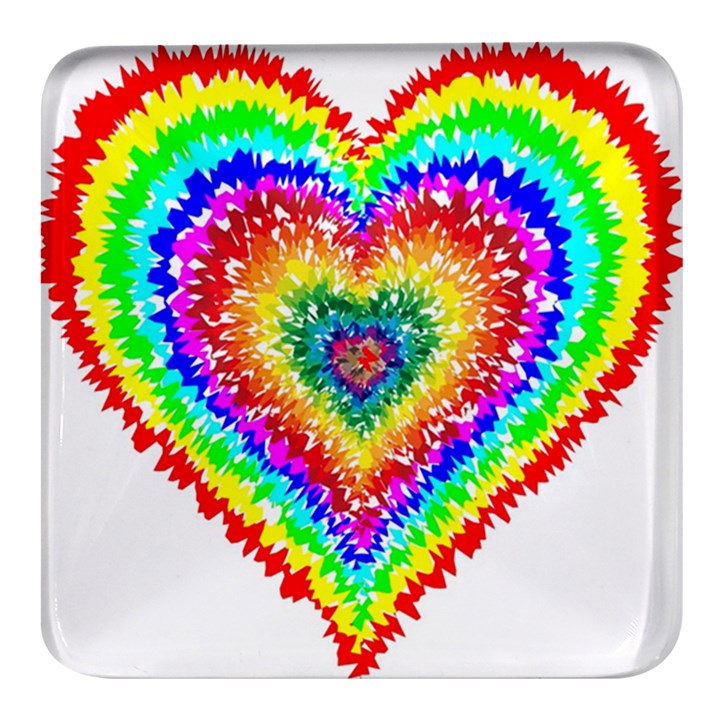 Tie Dye Heart Colorful Prismatic Square Glass Fridge Magnet (4 pack)