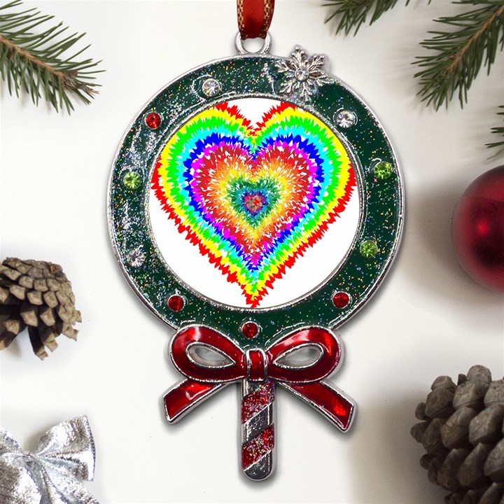 Tie Dye Heart Colorful Prismatic Metal X Mas Lollipop with Crystal Ornament