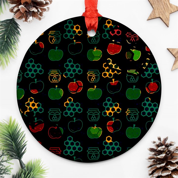 Apples Honey Honeycombs Pattern Ornament (Round)