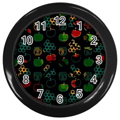 Apples Honey Honeycombs Pattern Wall Clock (black) by pakminggu