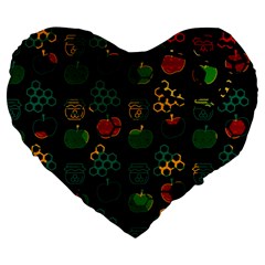 Apples Honey Honeycombs Pattern Large 19  Premium Heart Shape Cushions by pakminggu