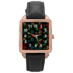 Apples Honey Honeycombs Pattern Rose Gold Leather Watch  by pakminggu