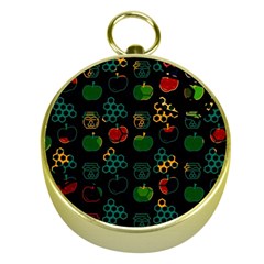 Apples Honey Honeycombs Pattern Gold Compasses by pakminggu