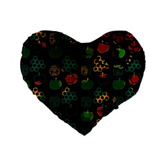 Apples Honey Honeycombs Pattern Standard 16  Premium Flano Heart Shape Cushions by pakminggu