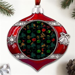 Apples Honey Honeycombs Pattern Metal Snowflake And Bell Red Ornament