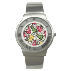 Leaves Foliage Batik Seamless Stainless Steel Watch by pakminggu