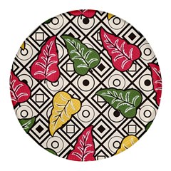 Leaves Foliage Batik Seamless Round Glass Fridge Magnet (4 Pack) by pakminggu