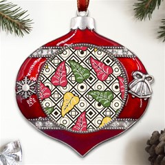 Leaves Foliage Batik Seamless Metal Snowflake And Bell Red Ornament by pakminggu