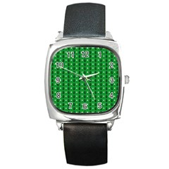 Green Christmas Tree Pattern Background Square Metal Watch by pakminggu