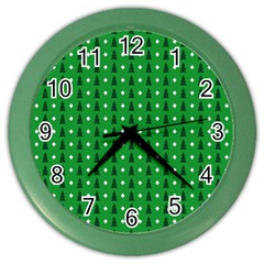 Green Christmas Tree Pattern Background Color Wall Clock by pakminggu