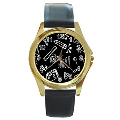 Knowledge Drawing Education Science Round Gold Metal Watch by pakminggu