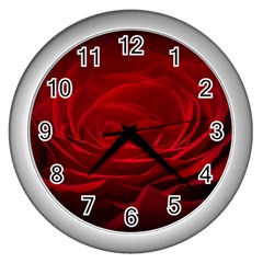 Rose Red Rose Red Flower Petals Waves Glow Wall Clock (silver) by pakminggu