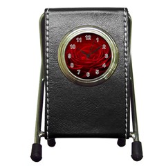 Rose Red Rose Red Flower Petals Waves Glow Pen Holder Desk Clock by pakminggu