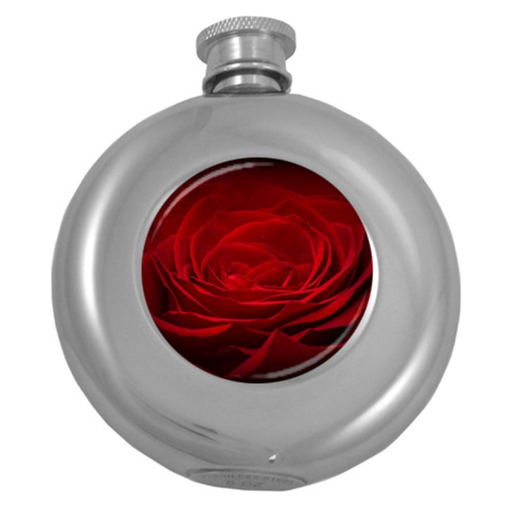 Rose Red Rose Red Flower Petals Waves Glow Round Hip Flask (5 oz)