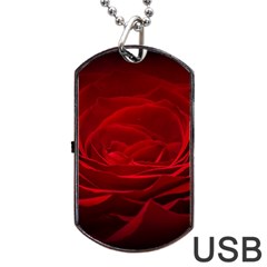 Rose Red Rose Red Flower Petals Waves Glow Dog Tag Usb Flash (two Sides) by pakminggu