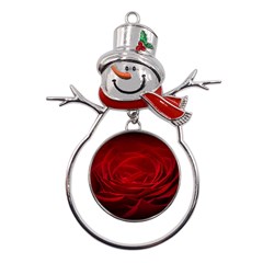 Rose Red Rose Red Flower Petals Waves Glow Metal Snowman Ornament by pakminggu