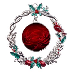 Rose Red Rose Red Flower Petals Waves Glow Metal X mas Wreath Holly Leaf Ornament by pakminggu