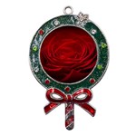 Rose Red Rose Red Flower Petals Waves Glow Metal X Mas Lollipop with Crystal Ornament Front