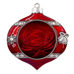 Rose Red Rose Red Flower Petals Waves Glow Metal Snowflake And Bell Red Ornament by pakminggu