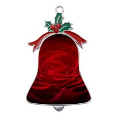 Rose Red Rose Red Flower Petals Waves Glow Metal Holly Leaf Bell Ornament by pakminggu