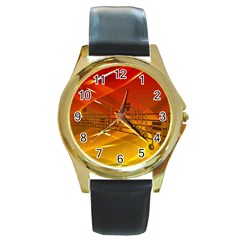 Music Notes Melody Note Sound Round Gold Metal Watch by pakminggu