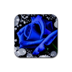 Blue Rose Roses Bloom Blossom Rubber Coaster (square) by pakminggu