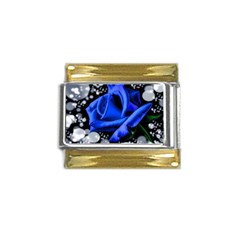 Blue Rose Roses Bloom Blossom Gold Trim Italian Charm (9mm) by pakminggu