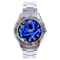 Blue Rose Roses Bloom Blossom Stainless Steel Analogue Watch by pakminggu