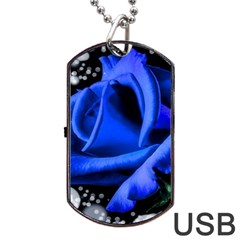 Blue Rose Roses Bloom Blossom Dog Tag Usb Flash (one Side) by pakminggu