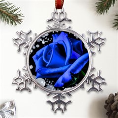 Blue Rose Roses Bloom Blossom Metal Large Snowflake Ornament