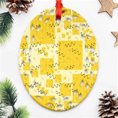 Party Confetti Yellow Squares Oval Filigree Ornament (two Sides)