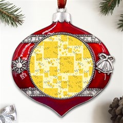 Party Confetti Yellow Squares Metal Snowflake And Bell Red Ornament by pakminggu