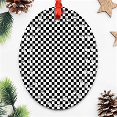 Background Black Board Checker Checkerboard Oval Filigree Ornament (two Sides) by pakminggu