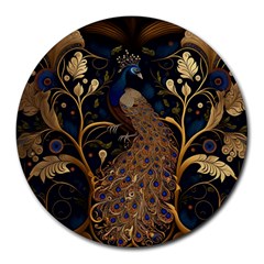 Peacock Plumage Bird  Pattern Graceful Round Mousepad by pakminggu