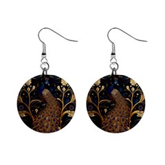 Peacock Plumage Bird  Pattern Graceful Mini Button Earrings by pakminggu