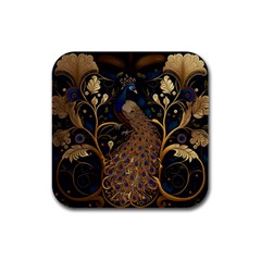 Peacock Plumage Bird  Pattern Graceful Rubber Square Coaster (4 Pack) by pakminggu