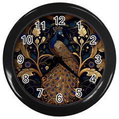 Peacock Plumage Bird  Pattern Graceful Wall Clock (black) by pakminggu