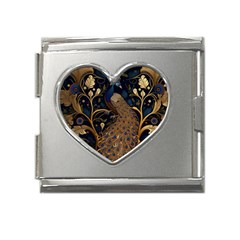 Peacock Plumage Bird  Pattern Graceful Mega Link Heart Italian Charm (18mm) by pakminggu