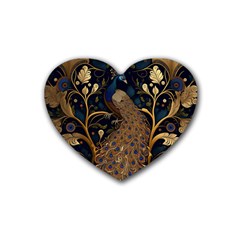 Peacock Plumage Bird  Pattern Graceful Rubber Heart Coaster (4 Pack) by pakminggu