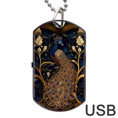 Peacock Plumage Bird  Pattern Graceful Dog Tag Usb Flash (two Sides) by pakminggu